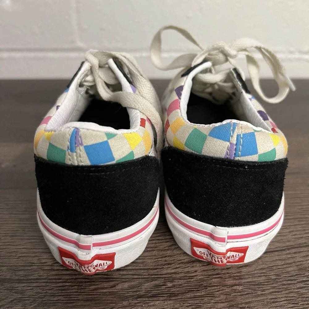 VANS‎ Missy Rainbow Checkerboard Old Skool Lace Up Skate Girls Size 2.5